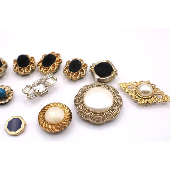 Lot Vtg Button Covers Crafts Sewing Jewelry Lot Faux Pearl Velvet Stones Mixed - Picture 3 of 9